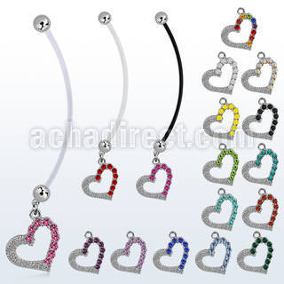 pndhrc4 pregnancy belly ring w dangling crystal studded heart 
