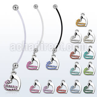 pndhrc5 pregnancy belly ring w dangling double heart w crystals 
