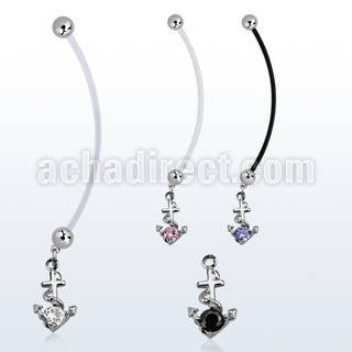 pndz371 pregnancy belly ring w dangling anchor w round cz