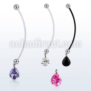 pndz409 pregnancy belly ring w dangling 11 x 9mm pear shaped cz 
