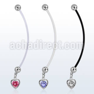 pndz419 pregnancy belly ring w dangling heart w round cz