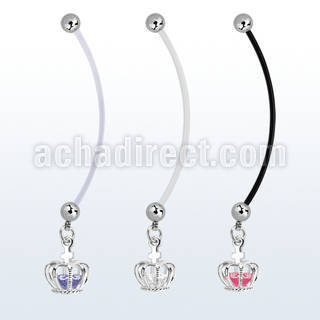 pndz590 maternity pregnancy belly ring w dangling crown w cz