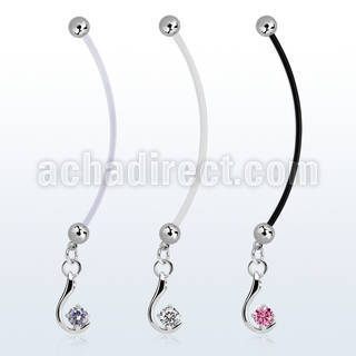 pndz730 pregnancy belly ring w dangling with a single cz