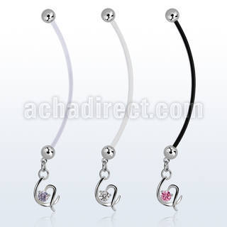 pndz731 pregnancy belly ring w dangling fancy heart w single cz