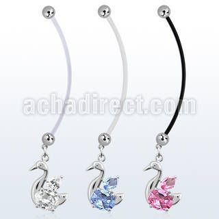 pndz89 pregnancy belly ring w dangling elegant swan w cz