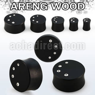 pwkkca areng wood solid double flare plug with crystals