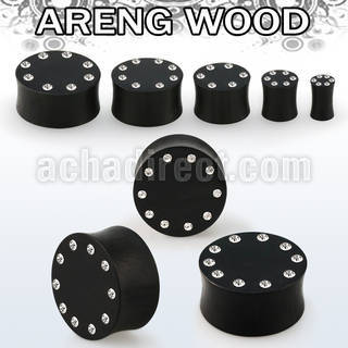 pwkkcb areng wood solid double flare plug w crystals on the rim