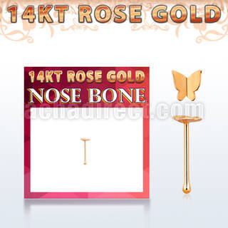 rbbt2 14kt rose gold nose bone w modern butterfly top