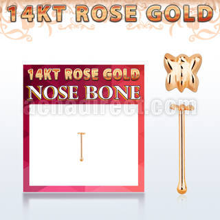 rbbt 14kt rose gold nose bone w a 2.5mm butterfly shaped top