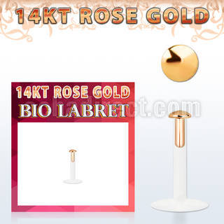 rbird bio flex labret w 14k rose gold top w 2mm round flat top