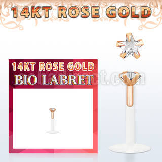 rbizsc bio flex labret w push in 14k rose gold top w star cz