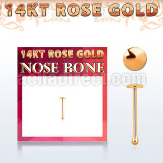 rbrd 14kt rose gold nose bone w a 2mm gold round flat top