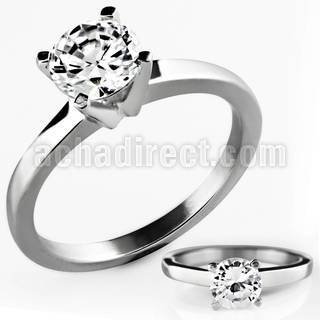 riz14 steel engagement ring solitaire cathedral set 7mm cz