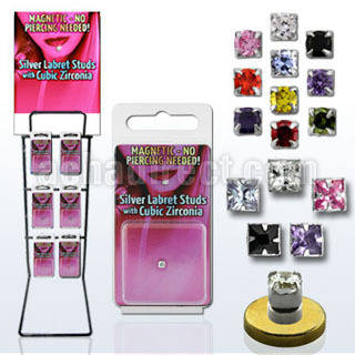 rkpkmz rack of magnetic silver labret studs 3mm 4mm cz
