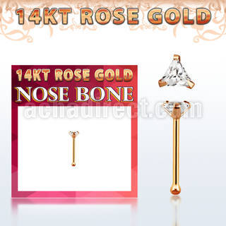 rnbtc1 14kt rose gold nose bone w a 3mm triangle shaped cz