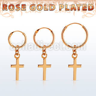 rose gold plated silver helix hoop w cross dangling