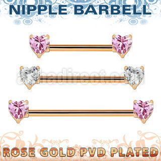 rose gold steel nipple barbell prong set heart shaped czs