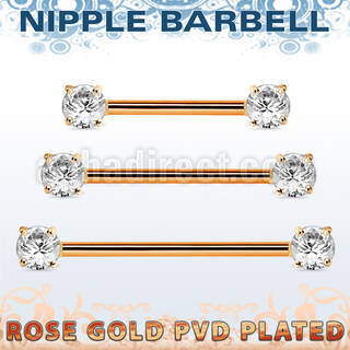 rose gold steel nipple barbell w prong set round czs