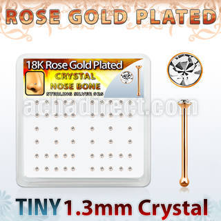 rsb6xc box rose gold silver nose bones w 1.25mm clear crystals