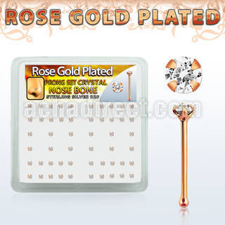 rsbp14xc box w rose gold plated silver nose bone w 2mm crystal