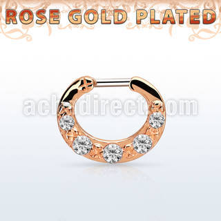 rsepg14 rose gold plated silver septum clicker 14g w 5 cz stones