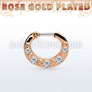 rsepg16 rose gold plated silver septum clicker 16g w 5 cz stones