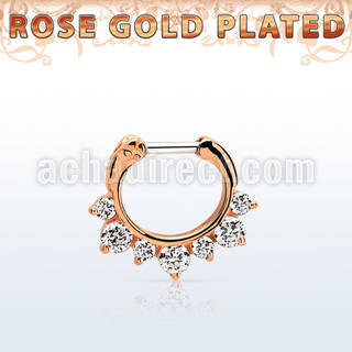 rseph16 rose gold silver septum clicker w 4 small + 3 big czs
