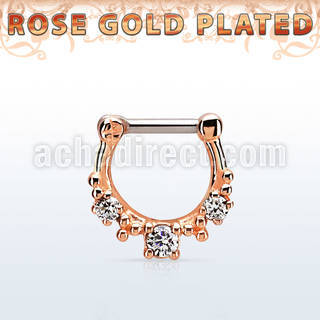 rsepl14 rose gold plated silver septum clicker 14g w 1 big cz