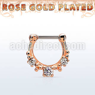 rsepl16 rose gold plated silver septum clicker 16g w 1 big cz