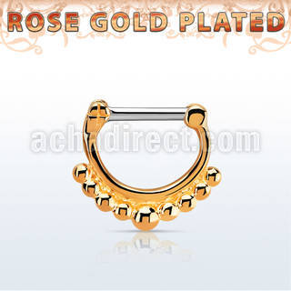 rsepn14 rose gold plated silver septum clicker, 14g w big balls