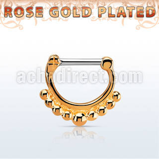 rsepn16 rose gold plated silver septum clicker, 16g w big balls