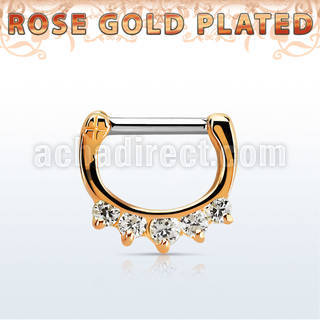 rsepq14 rose gold plated silver septum clicker 14g w 5 czs stone