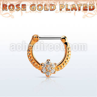 rsepr16 rose gold plated silver septum clicker, 16g w flower czs