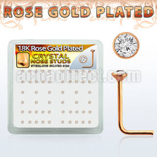 rsnsbxc rose gold silver nose studs w 1 5mm clear crystal tops