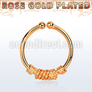 rssep12b rose gold plated silver fake septum ring w a knoted wire