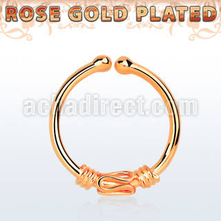 rssep12d rose gold plated silver fake septum ring w balinese wire