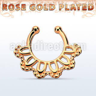 rssepd3 rose gold silver fake septum clicker in a indian leaf