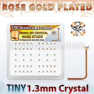 rssp6xc box w rose gold plated silver nose stud w 1 25mm crystal