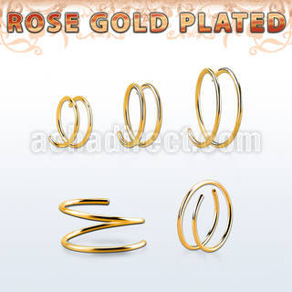 rsspr22 silver spiral nose ring, 22g w 18k rose gold plating