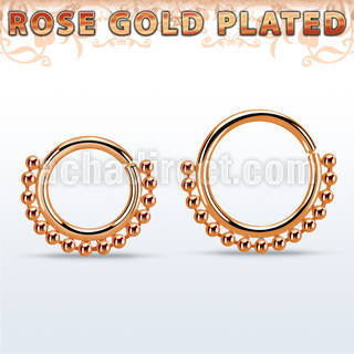 rsspv18 rose gold plated silver seamless septum ring,18g w beads