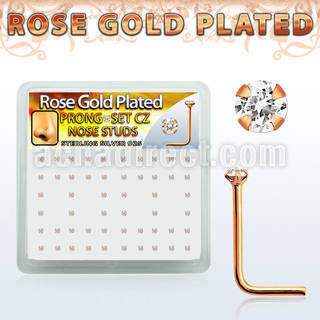 rssz12xc box w rose gold plated silver nose studs w 1 25mm cz top