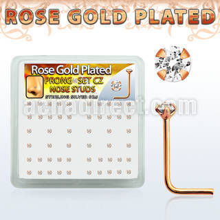 rssz2xc box w rose gold plated silver nose studs w 2mm cz top