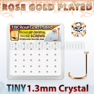 rswp6xc rose gold plated silver nose screws w set 1.25mm crystal