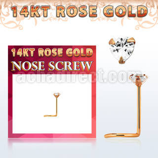 rszhc1 14kt rose gold nose screw w a 3mm heart shaped cz