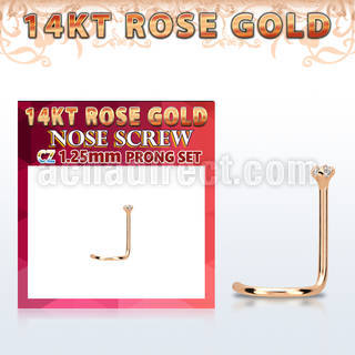 rszm12 14kt rose gold nose screw w 1.25mm clear round cz stone
