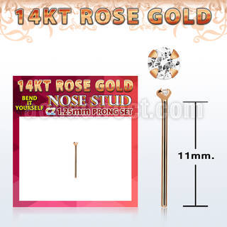 ryzm12 14kt rose gold bend it yourself nose stud 1.2mm clear cz