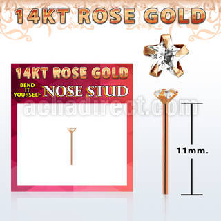 ryzsc1 14kt rose gold bend it nose stud w a 3mm star shaped cz