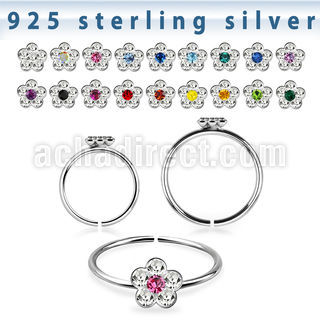 s ilver seamless nose hoop w crystals flowers in 2 colors
