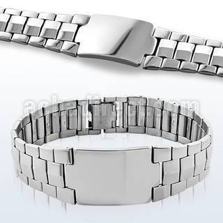 sb164 high polished steel bracelet with wide nameplate