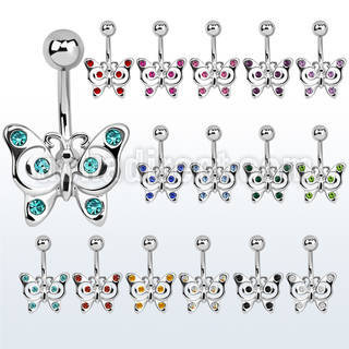se013 steel belly banana w butterfly design w crystals wings
